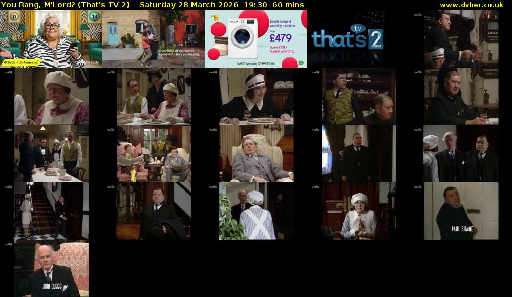 You Rang, M'Lord? (That's TV 2) Saturday 28 March 2026 19:30 - 20:30