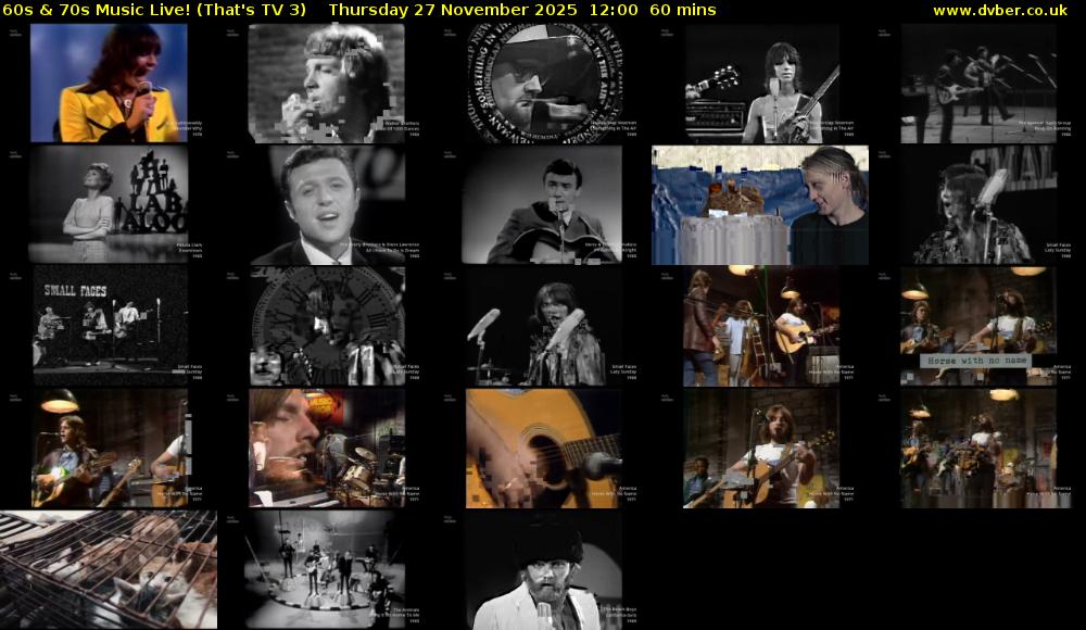 60s & 70s Music Live! (That's TV 3) Thursday 27 November 2025 12:00 - 13:00