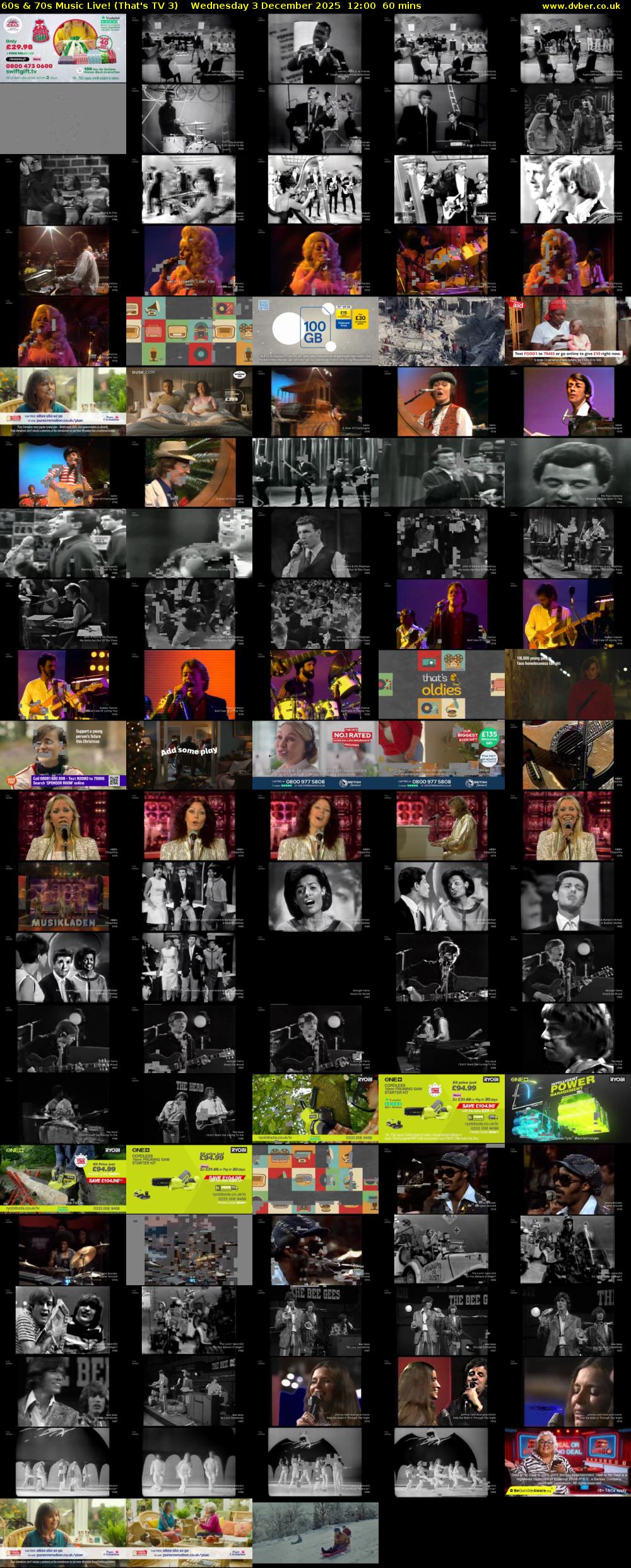 60s & 70s Music Live! (That's TV 3) Wednesday 3 December 2025 12:00 - 13:00