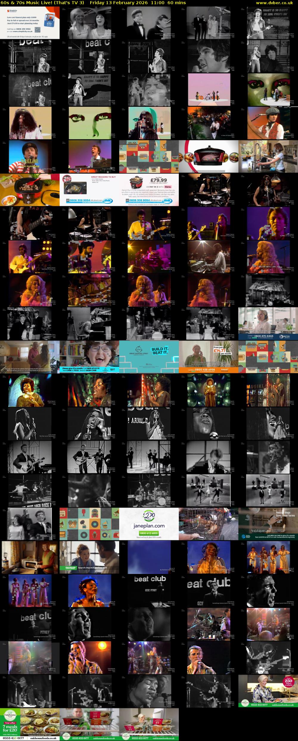 60s & 70s Music Live! (That's TV 3) Friday 13 February 2026 11:00 - 12:00