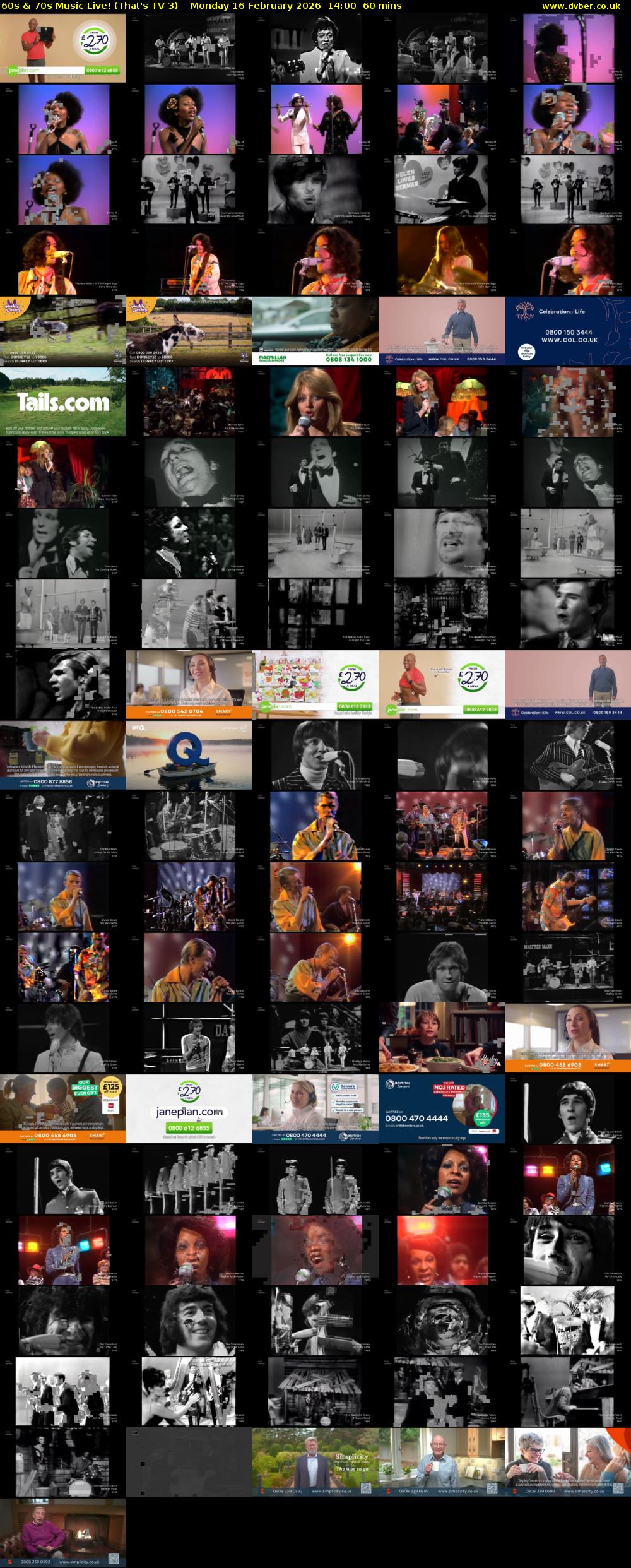 60s & 70s Music Live! (That's TV 3) Monday 16 February 2026 14:00 - 15:00