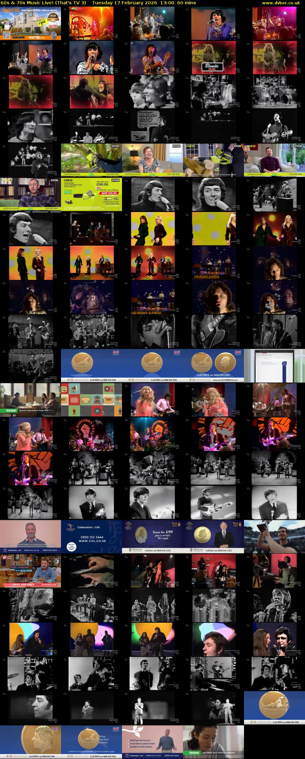 60s & 70s Music Live! (That's TV 3) Tuesday 17 February 2026 13:00 - 14:00