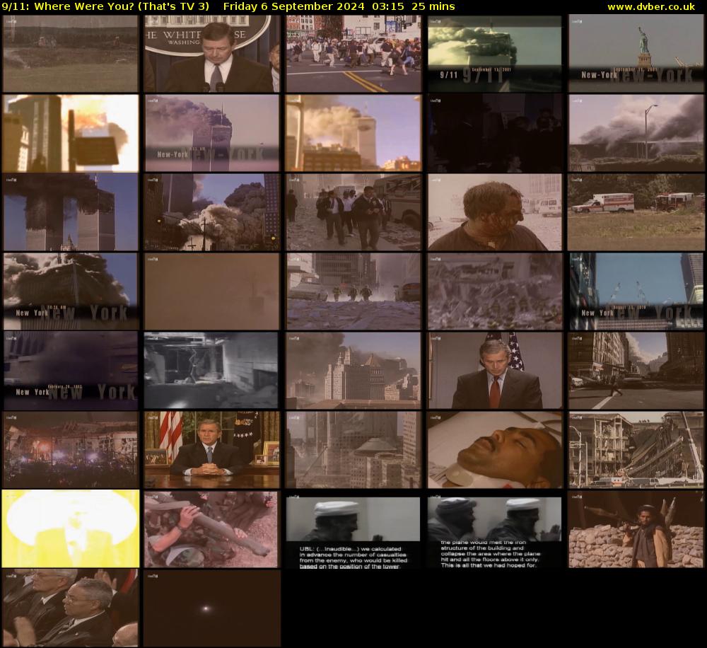 9/11: Where Were You? (That's TV 3) Friday 6 September 2024 03:15 - 03:40