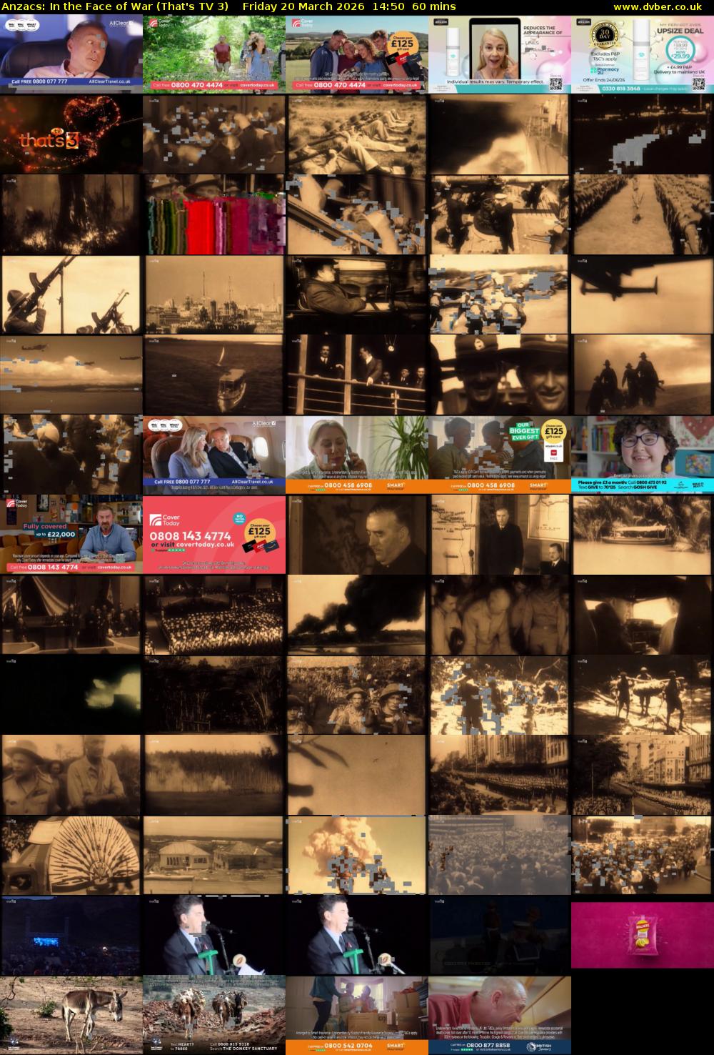 Anzacs: In the Face of War (That's TV 3) Friday 20 March 2026 14:50 - 15:50