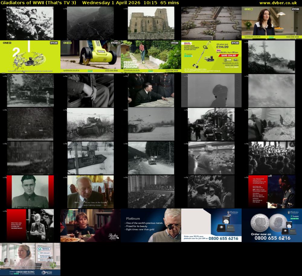 Gladiators of WWII (That's TV 3) Wednesday 1 April 2026 10:15 - 11:20