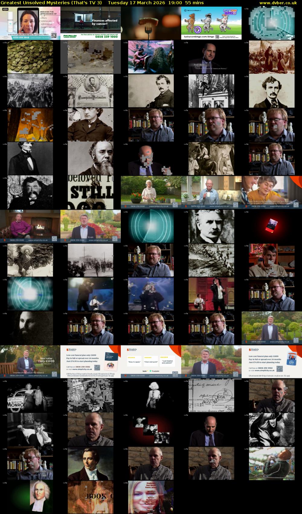 Greatest Unsolved Mysteries (That's TV 3) Tuesday 17 March 2026 19:00 - 19:55