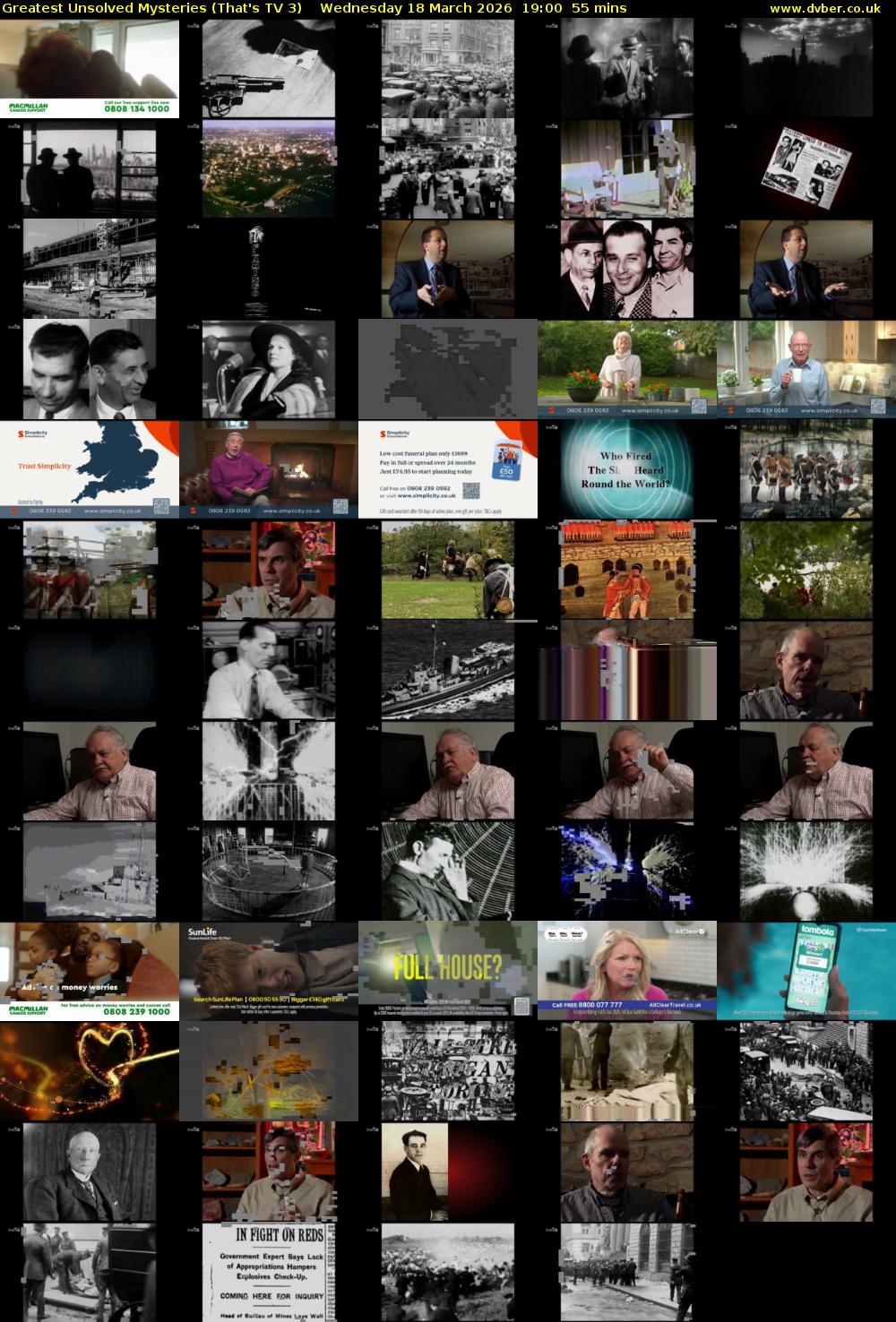 Greatest Unsolved Mysteries (That's TV 3) Wednesday 18 March 2026 19:00 - 19:55