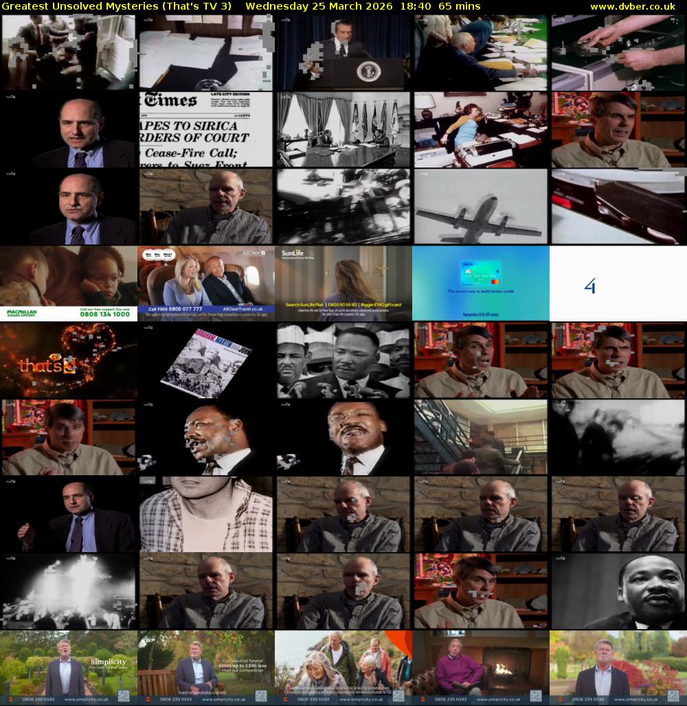 Greatest Unsolved Mysteries (That's TV 3) Wednesday 25 March 2026 18:40 - 19:45