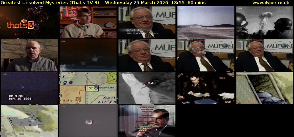 Greatest Unsolved Mysteries (That's TV 3) Wednesday 25 March 2026 18:55 - 19:55