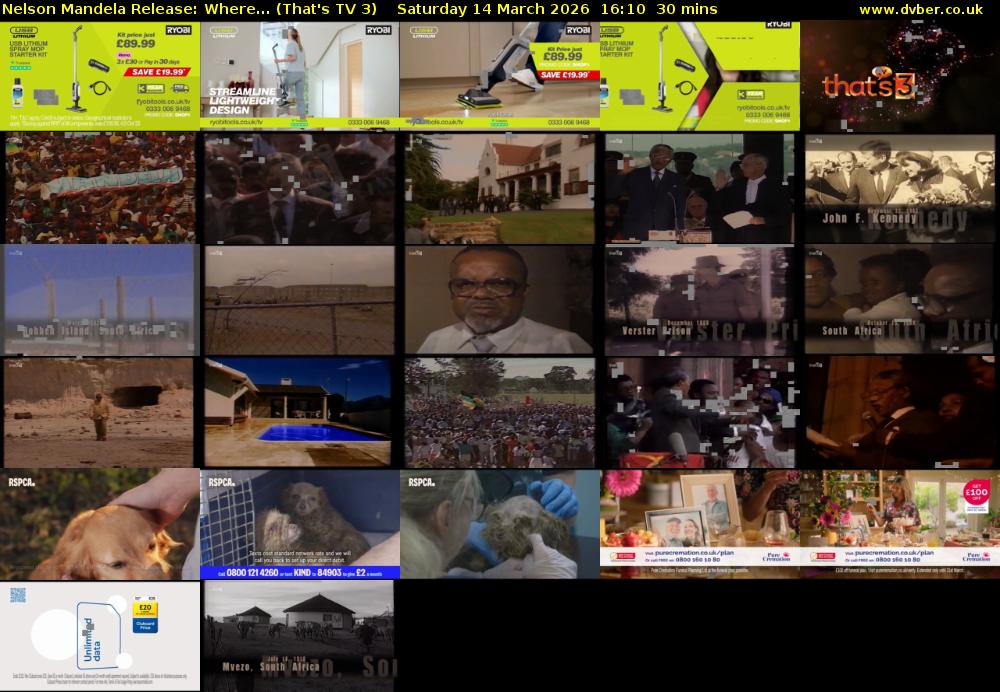 Nelson Mandela Release: Where... (That's TV 3) Saturday 14 March 2026 16:10 - 16:40