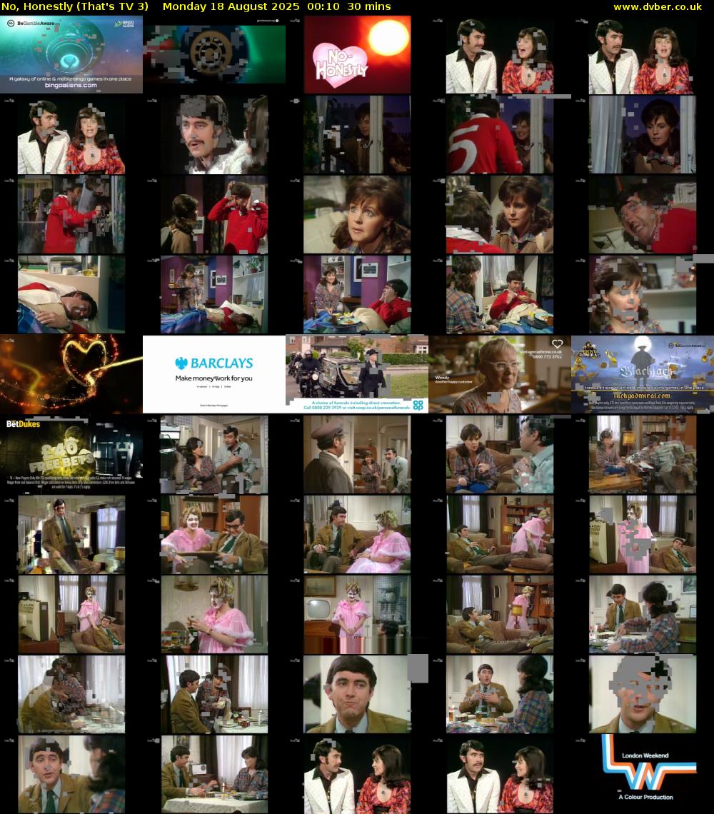 No, Honestly (That's TV 3) Monday 18 August 2025 00:10 - 00:40