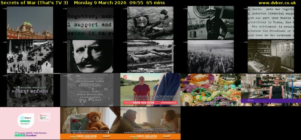 Secrets of War (That's TV 3) Monday 9 March 2026 09:55 - 11:00