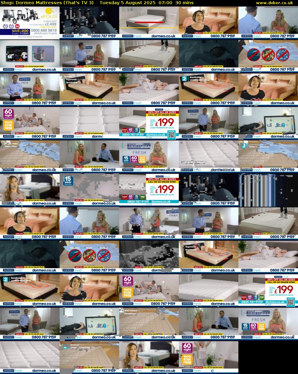 Shop: Dormeo Mattresses (That's TV 3) Tuesday 5 August 2025 07:00 - 07:30