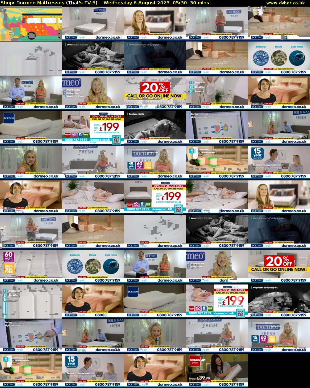 Shop: Dormeo Mattresses (That's TV 3) Wednesday 6 August 2025 05:30 - 06:00