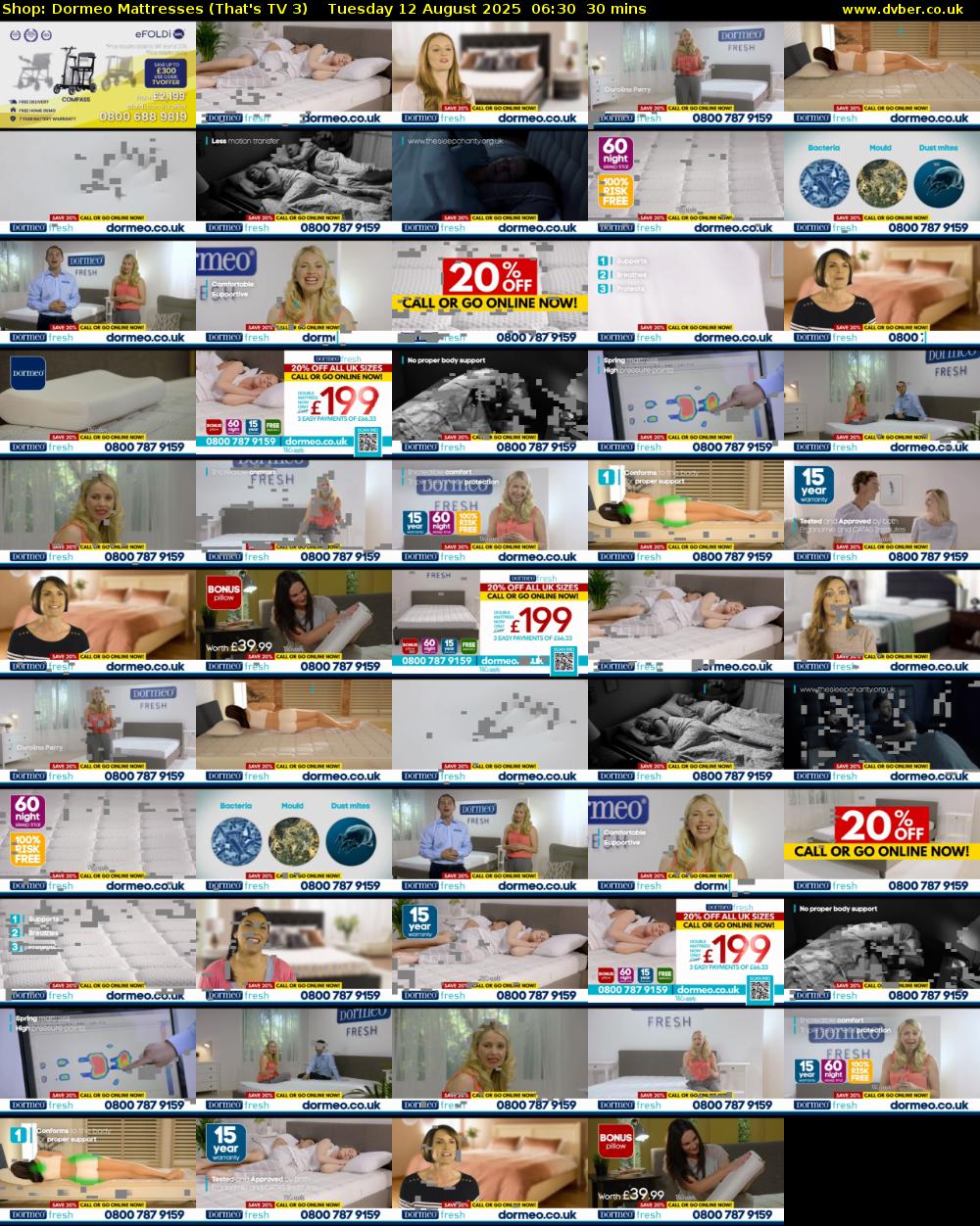 Shop: Dormeo Mattresses (That's TV 3) Tuesday 12 August 2025 06:30 - 07:00