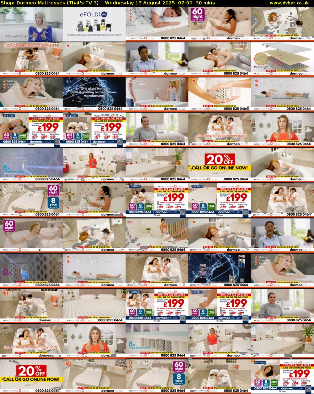 Shop: Dormeo Mattresses (That's TV 3) Wednesday 13 August 2025 07:00 - 07:30