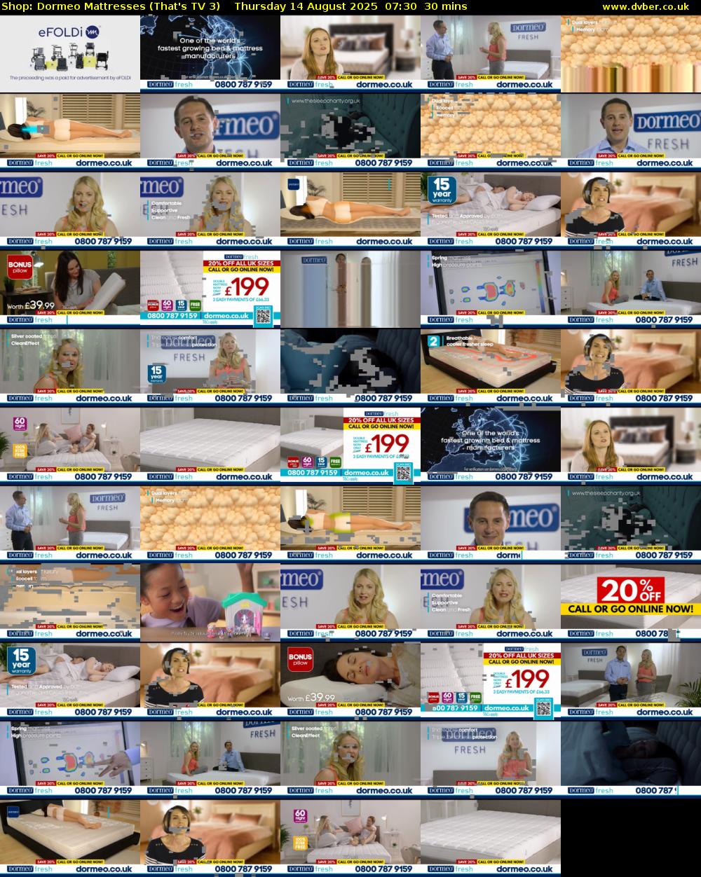 Shop: Dormeo Mattresses (That's TV 3) Thursday 14 August 2025 07:30 - 08:00