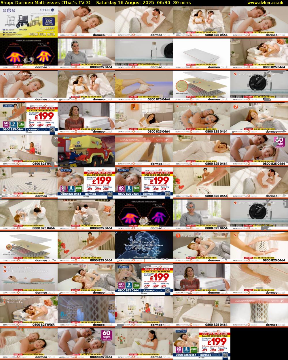 Shop: Dormeo Mattresses (That's TV 3) Saturday 16 August 2025 06:30 - 07:00