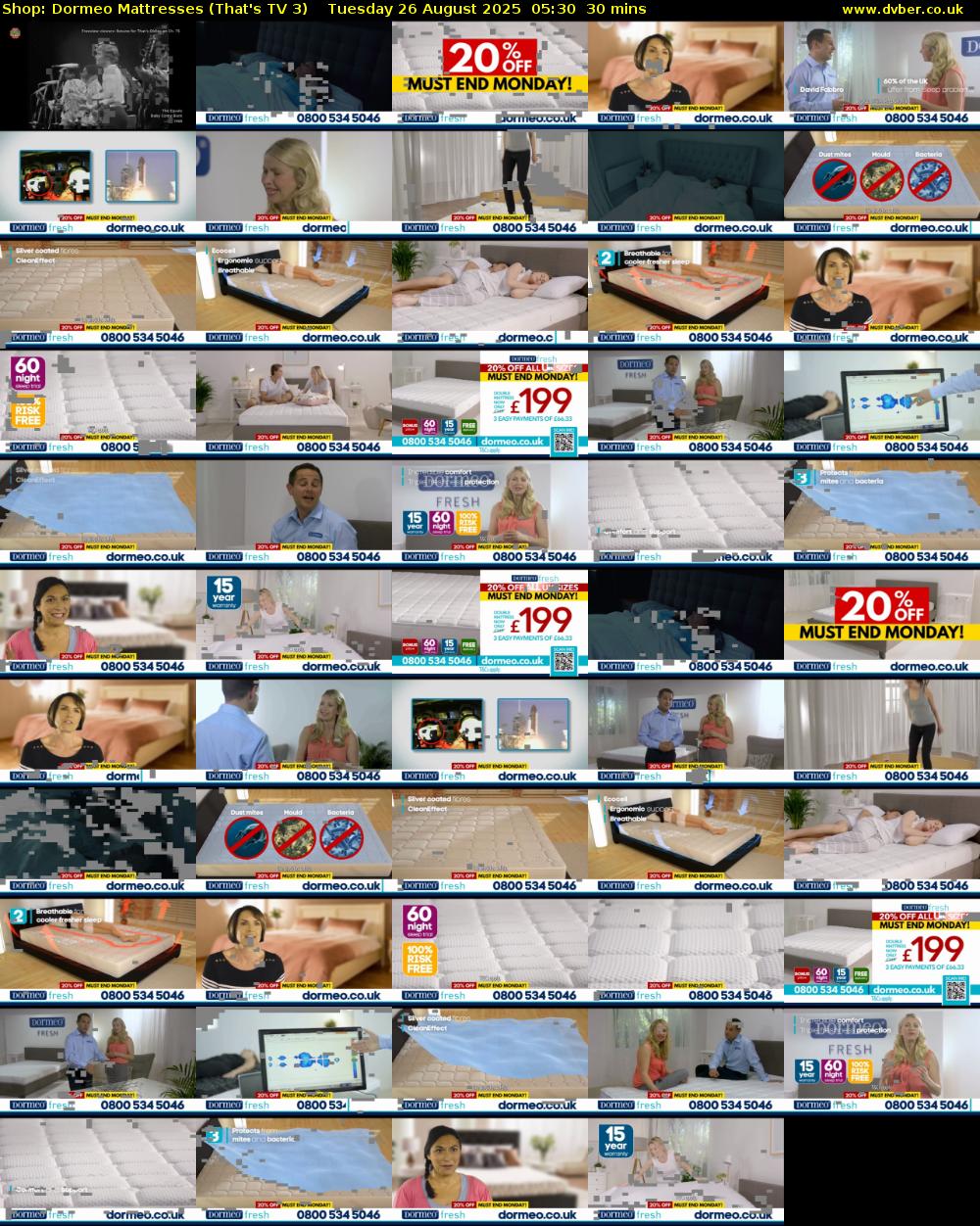 Shop: Dormeo Mattresses (That's TV 3) Tuesday 26 August 2025 05:30 - 06:00