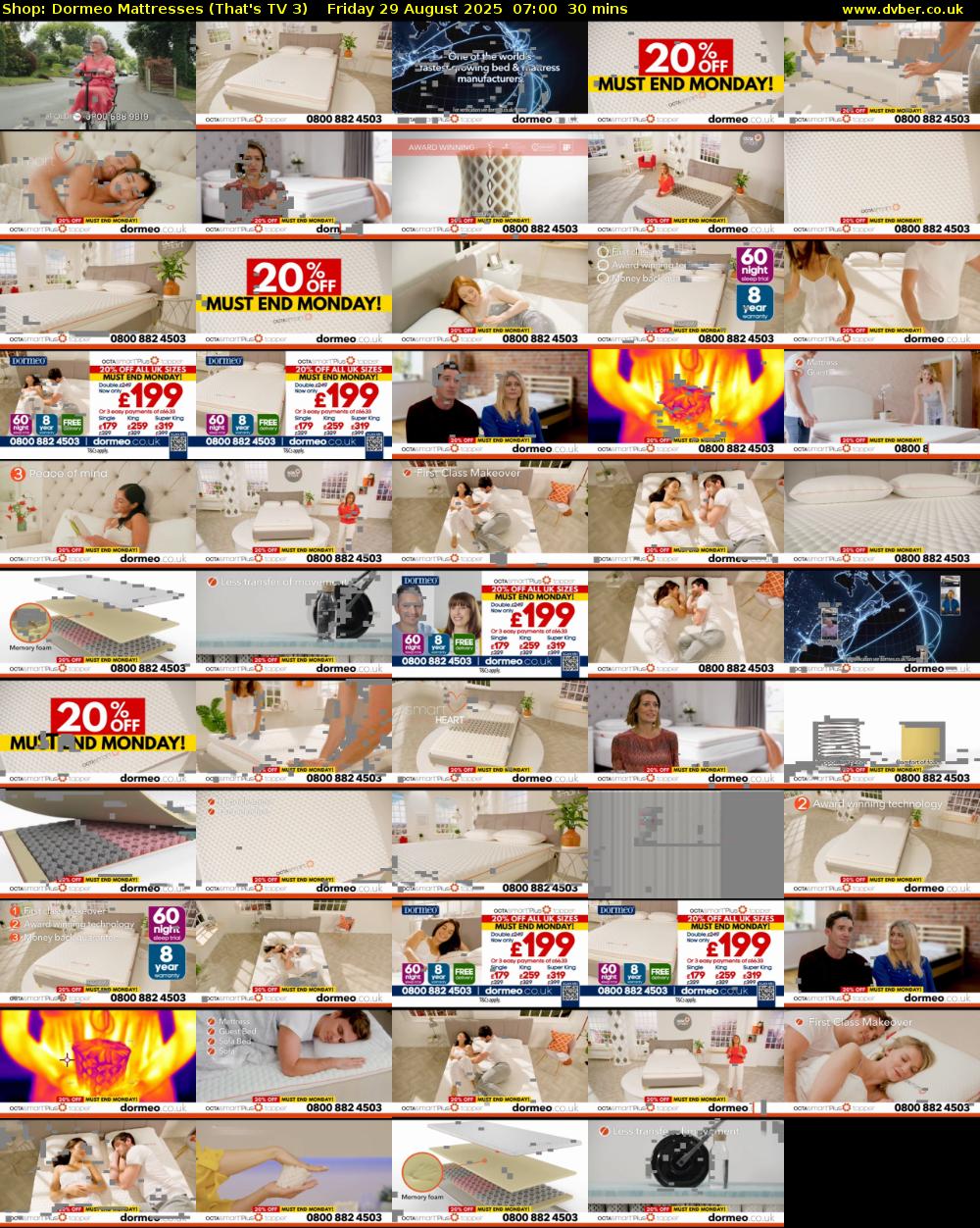 Shop: Dormeo Mattresses (That's TV 3) Friday 29 August 2025 07:00 - 07:30