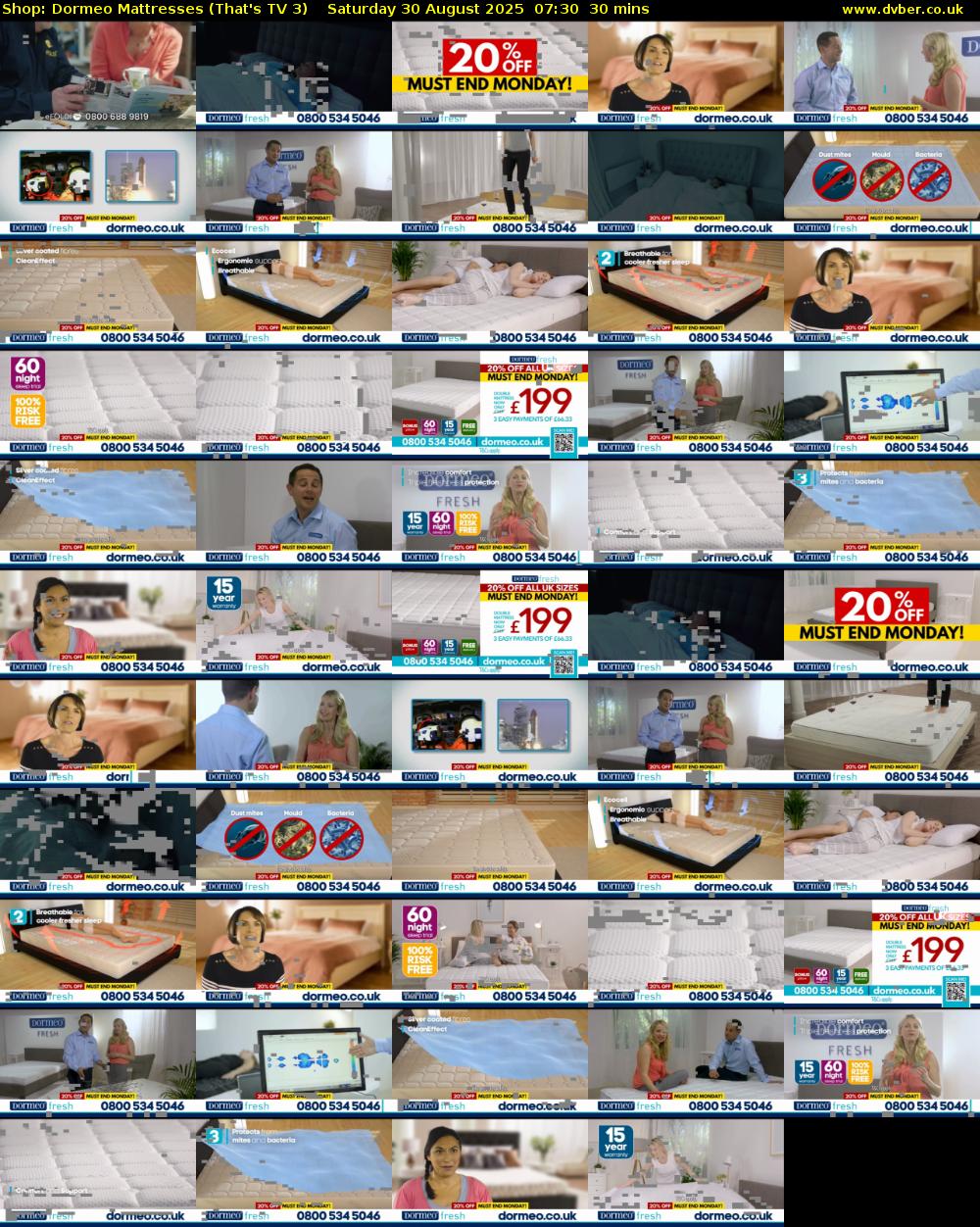 Shop: Dormeo Mattresses (That's TV 3) Saturday 30 August 2025 07:30 - 08:00