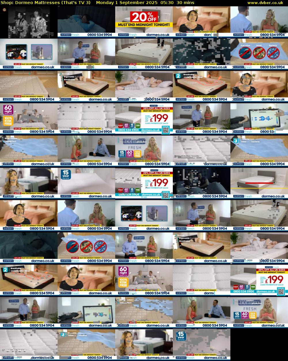 Shop: Dormeo Mattresses (That's TV 3) Monday 1 September 2025 05:30 - 06:00