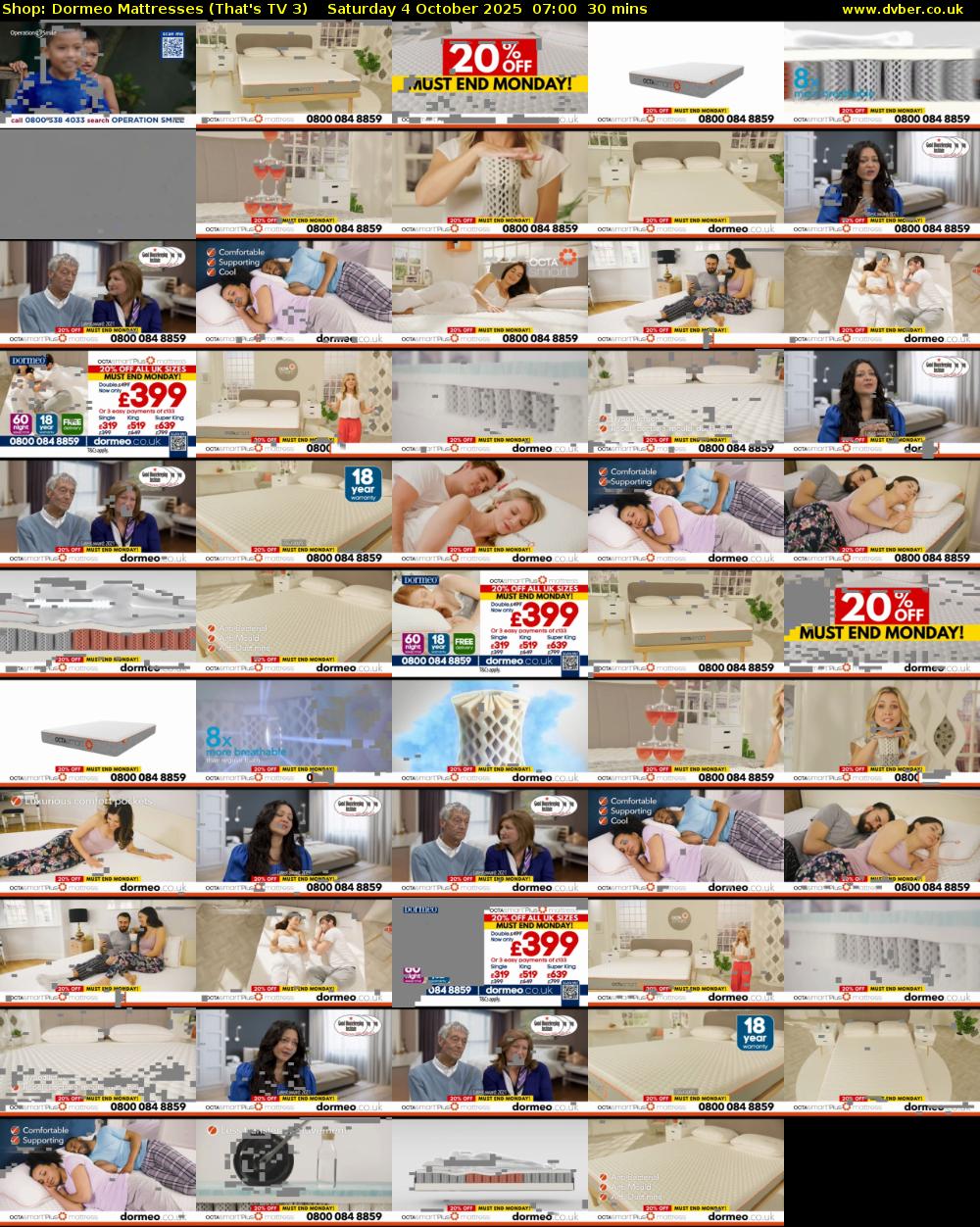Shop: Dormeo Mattresses (That's TV 3) Saturday 4 October 2025 07:00 - 07:30