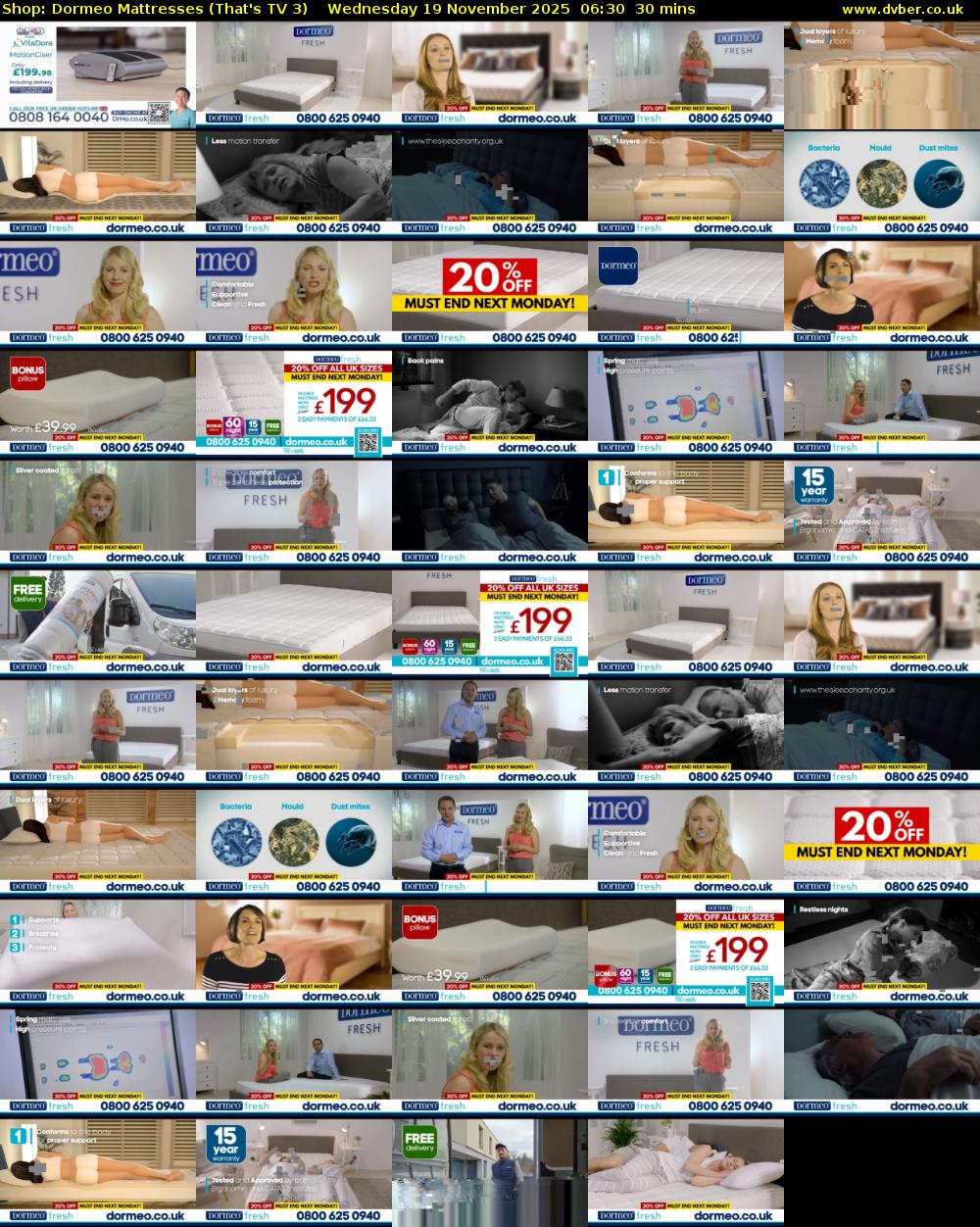 Shop: Dormeo Mattresses (That's TV 3) Wednesday 19 November 2025 06:30 - 07:00