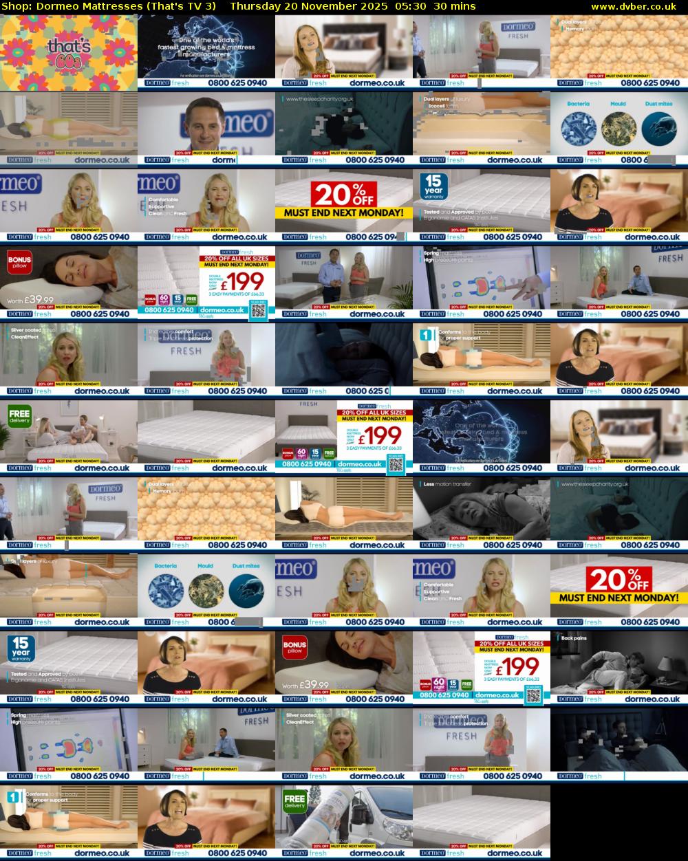 Shop: Dormeo Mattresses (That's TV 3) Thursday 20 November 2025 05:30 - 06:00
