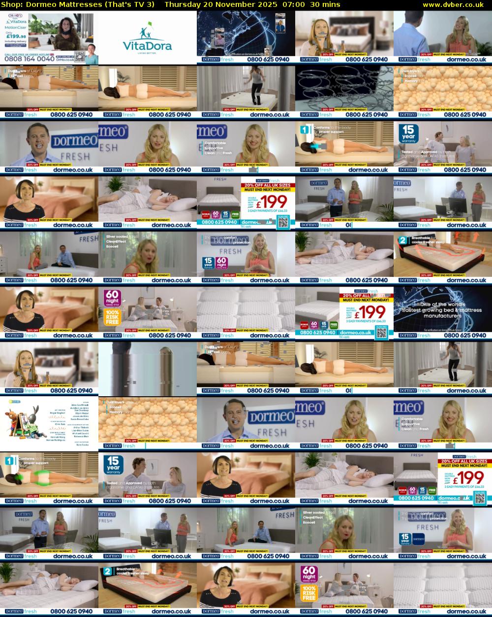Shop: Dormeo Mattresses (That's TV 3) Thursday 20 November 2025 07:00 - 07:30