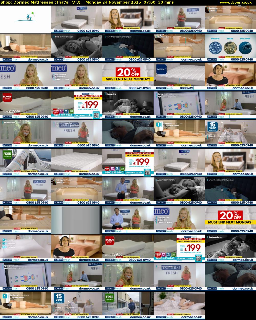 Shop: Dormeo Mattresses (That's TV 3) Monday 24 November 2025 07:00 - 07:30