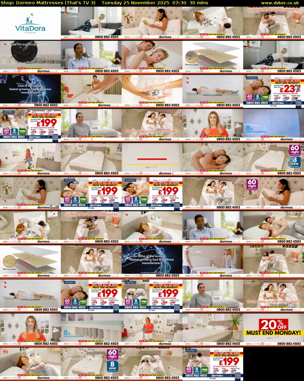 Shop: Dormeo Mattresses (That's TV 3) Tuesday 25 November 2025 07:30 - 08:00