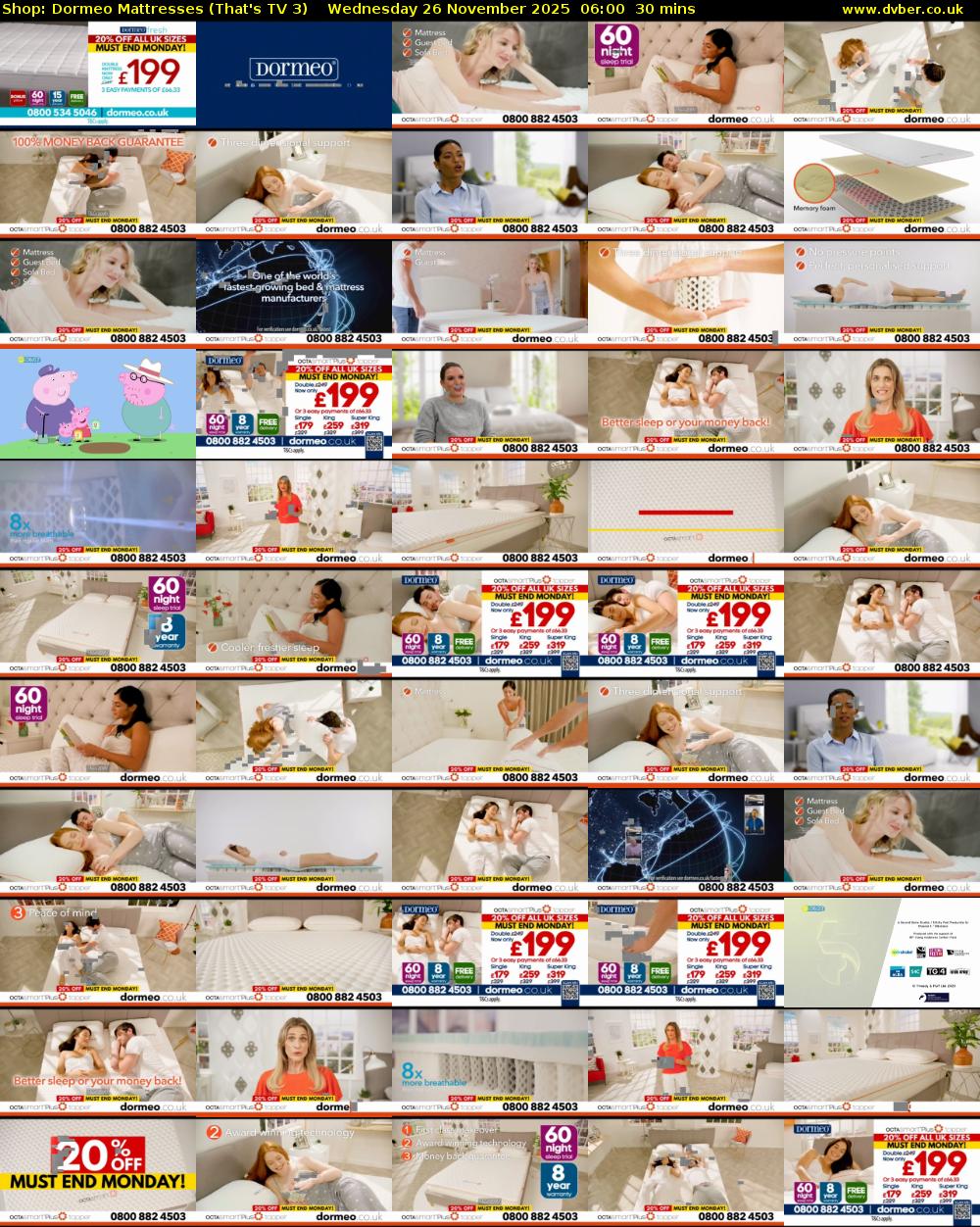 Shop: Dormeo Mattresses (That's TV 3) Wednesday 26 November 2025 06:00 - 06:30