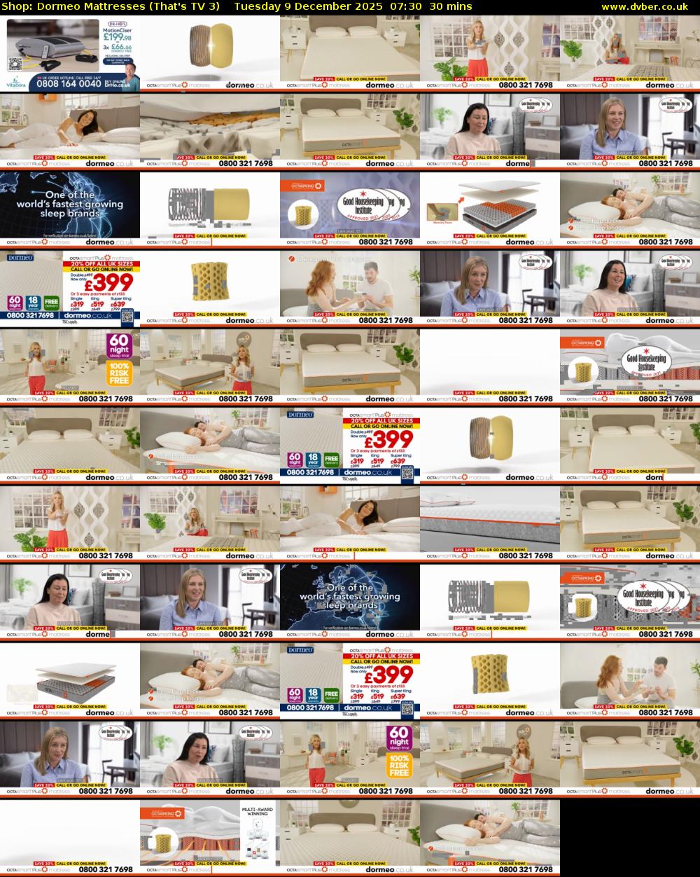 Shop: Dormeo Mattresses (That's TV 3) Tuesday 9 December 2025 07:30 - 08:00