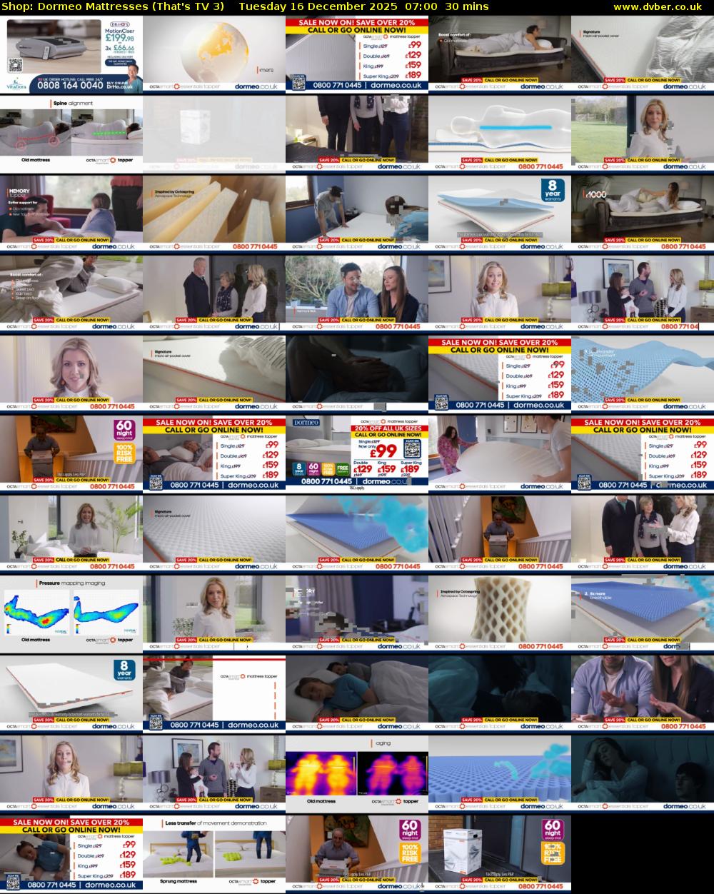 Shop: Dormeo Mattresses (That's TV 3) Tuesday 16 December 2025 07:00 - 07:30