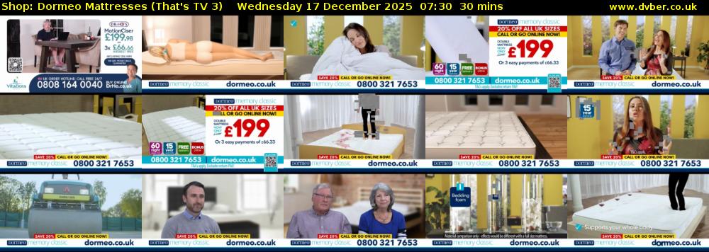 Shop: Dormeo Mattresses (That's TV 3) Wednesday 17 December 2025 07:30 - 08:00