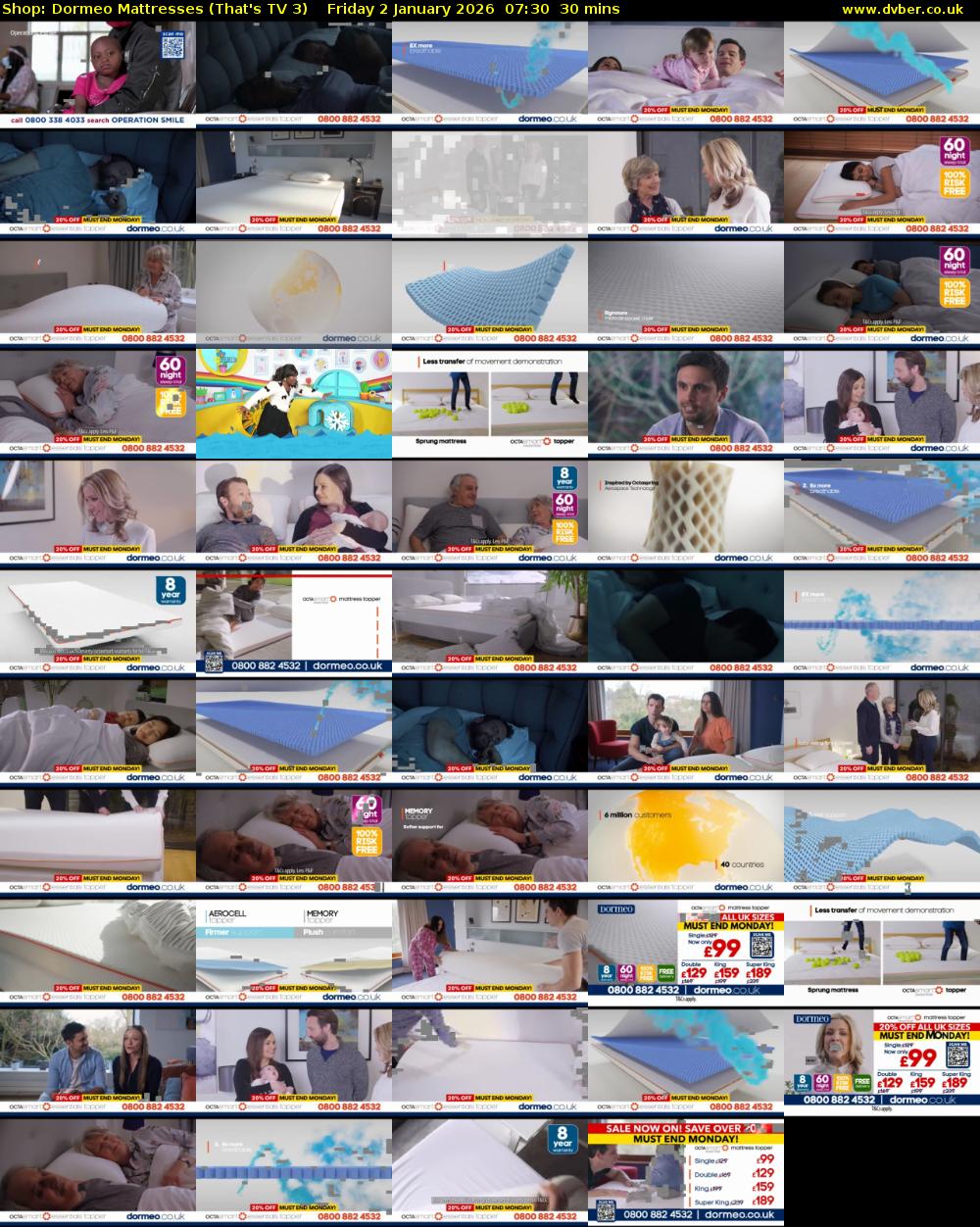 Shop: Dormeo Mattresses (That's TV 3) Friday 2 January 2026 07:30 - 08:00