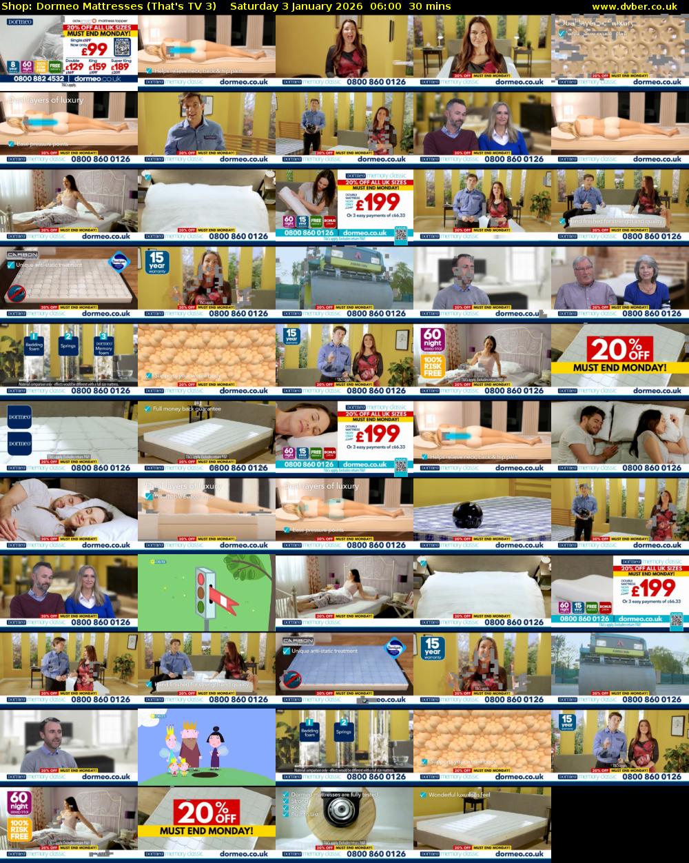 Shop: Dormeo Mattresses (That's TV 3) Saturday 3 January 2026 06:00 - 06:30