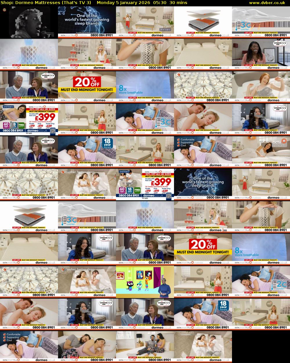 Shop: Dormeo Mattresses (That's TV 3) Monday 5 January 2026 05:30 - 06:00
