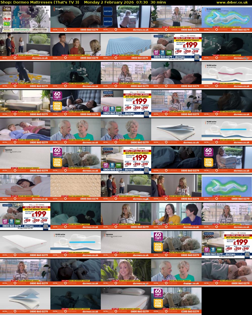 Shop: Dormeo Mattresses (That's TV 3) Monday 2 February 2026 07:30 - 08:00