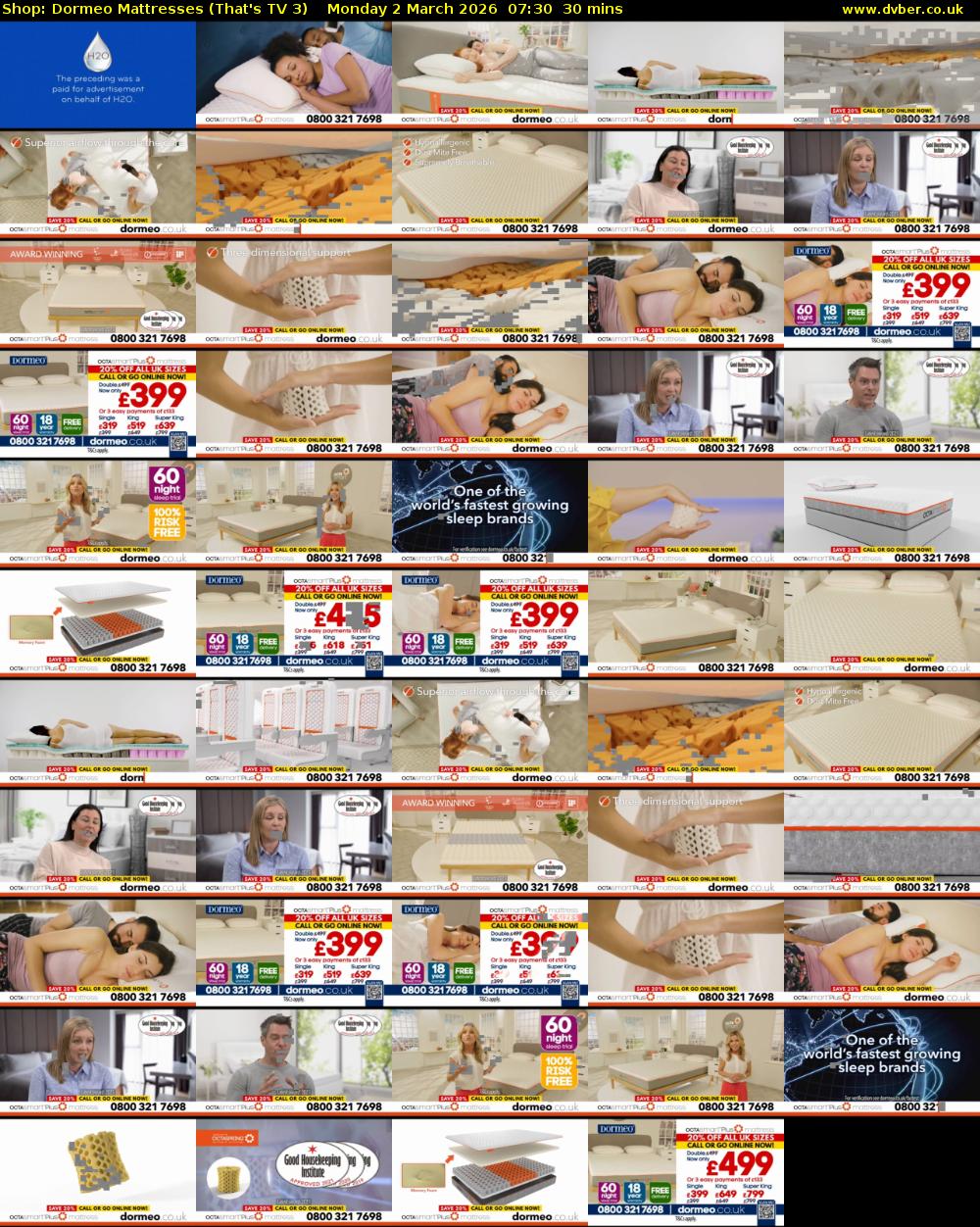 Shop: Dormeo Mattresses (That's TV 3) Monday 2 March 2026 07:30 - 08:00