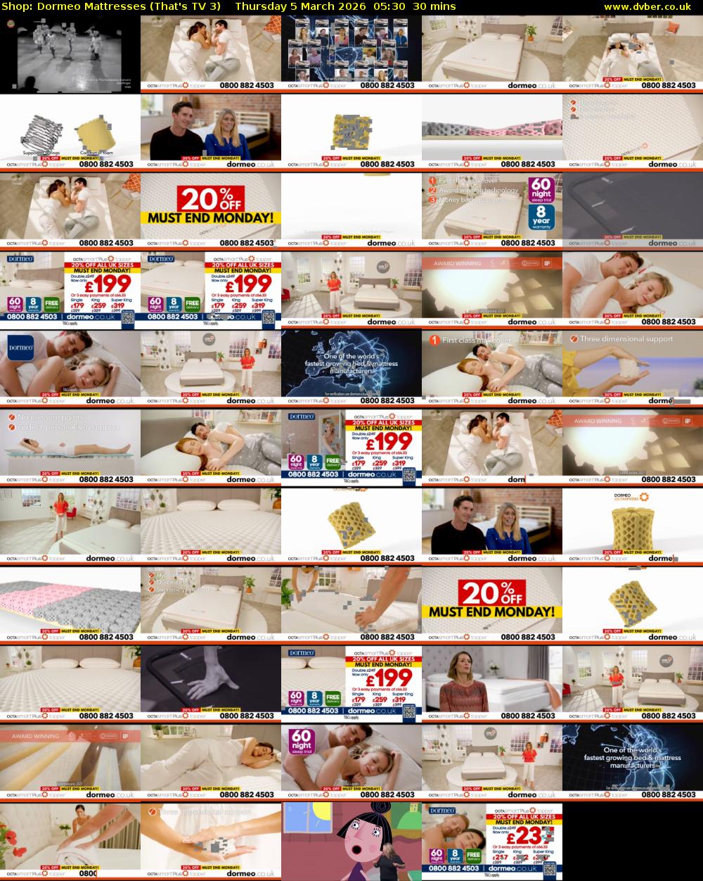 Shop: Dormeo Mattresses (That's TV 3) Thursday 5 March 2026 05:30 - 06:00