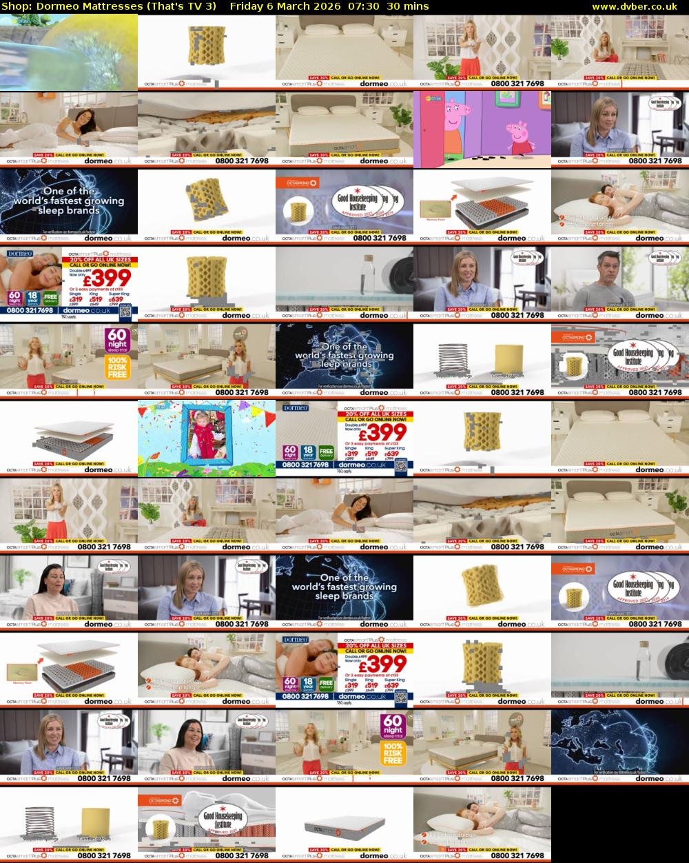 Shop: Dormeo Mattresses (That's TV 3) Friday 6 March 2026 07:30 - 08:00