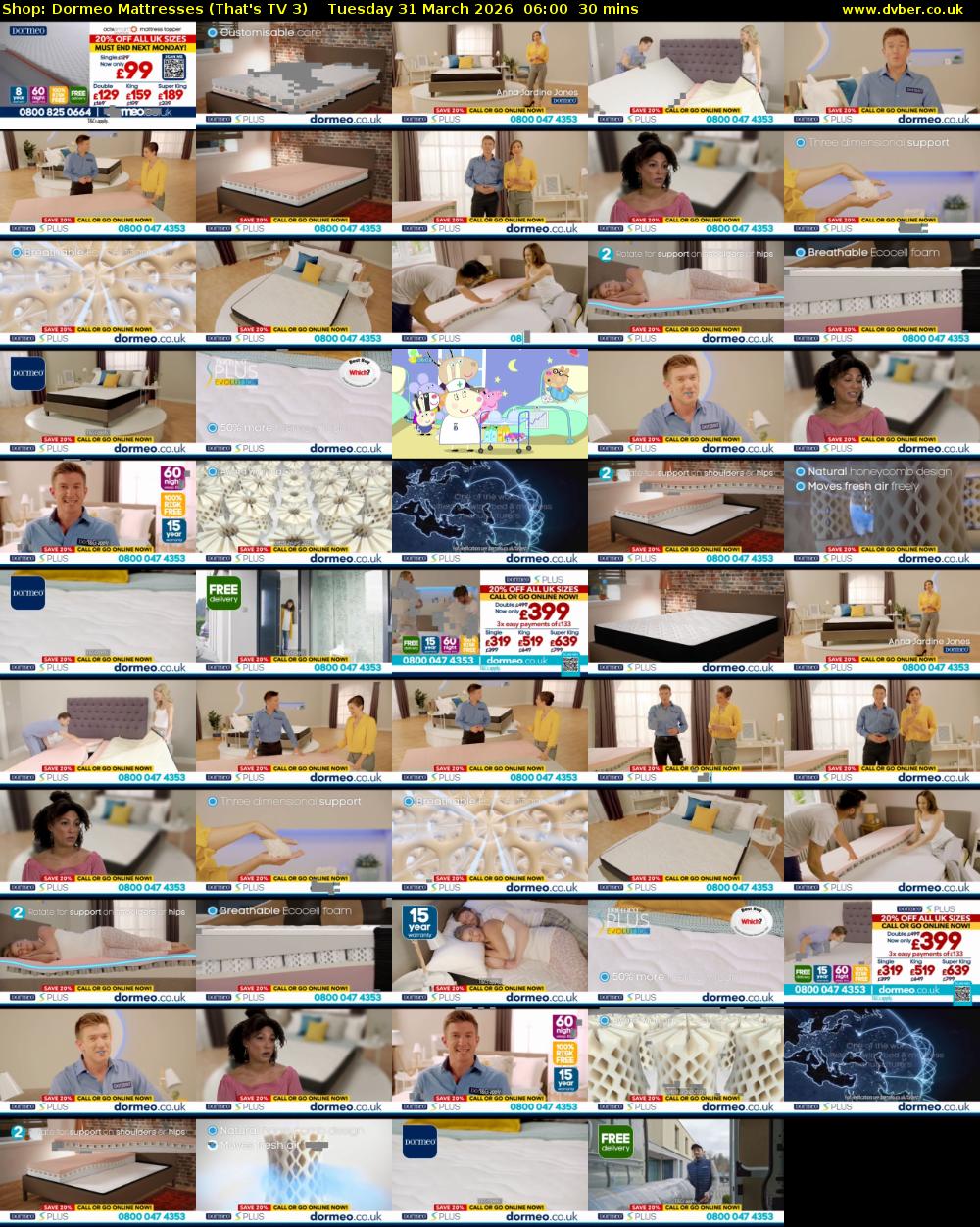 Shop: Dormeo Mattresses (That's TV 3) Tuesday 31 March 2026 06:00 - 06:30