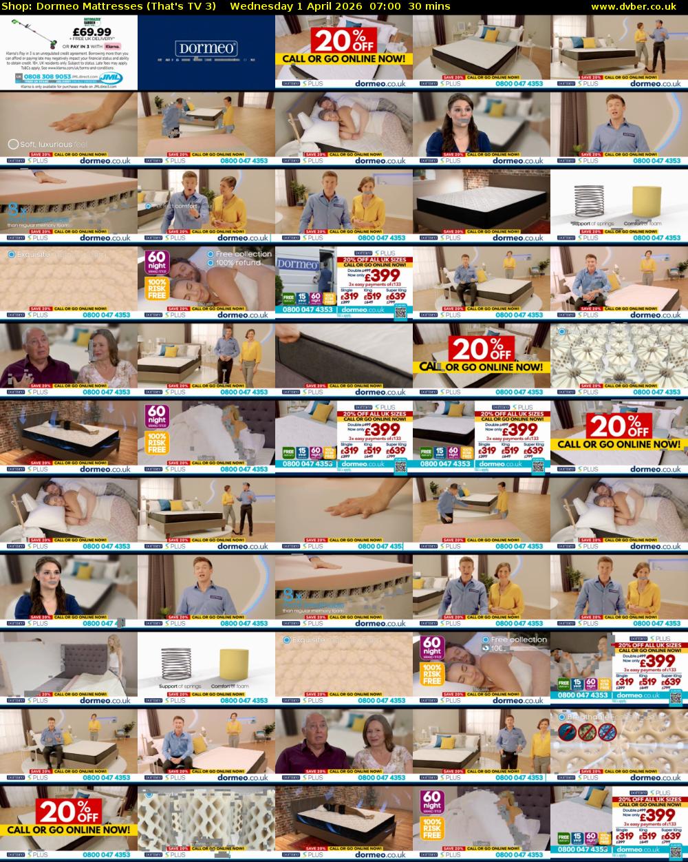 Shop: Dormeo Mattresses (That's TV 3) Wednesday 1 April 2026 07:00 - 07:30