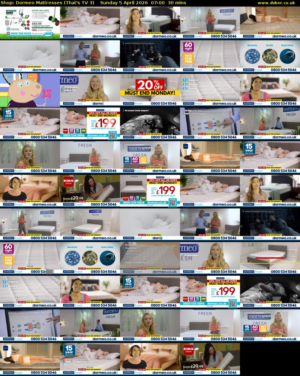 Shop: Dormeo Mattresses (That's TV 3) Sunday 5 April 2026 07:00 - 07:30