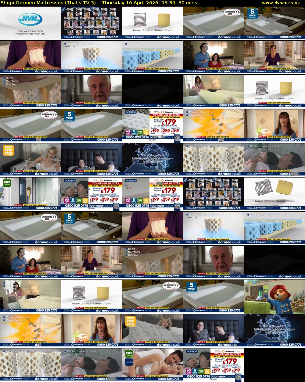 Shop: Dormeo Mattresses (That's TV 3) Thursday 16 April 2026 06:30 - 07:00