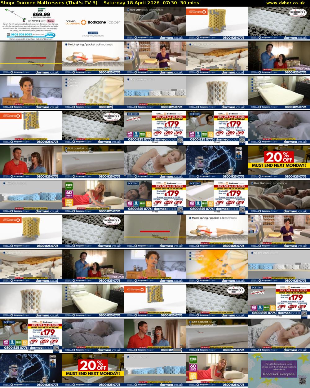 Shop: Dormeo Mattresses (That's TV 3) Saturday 18 April 2026 07:30 - 08:00