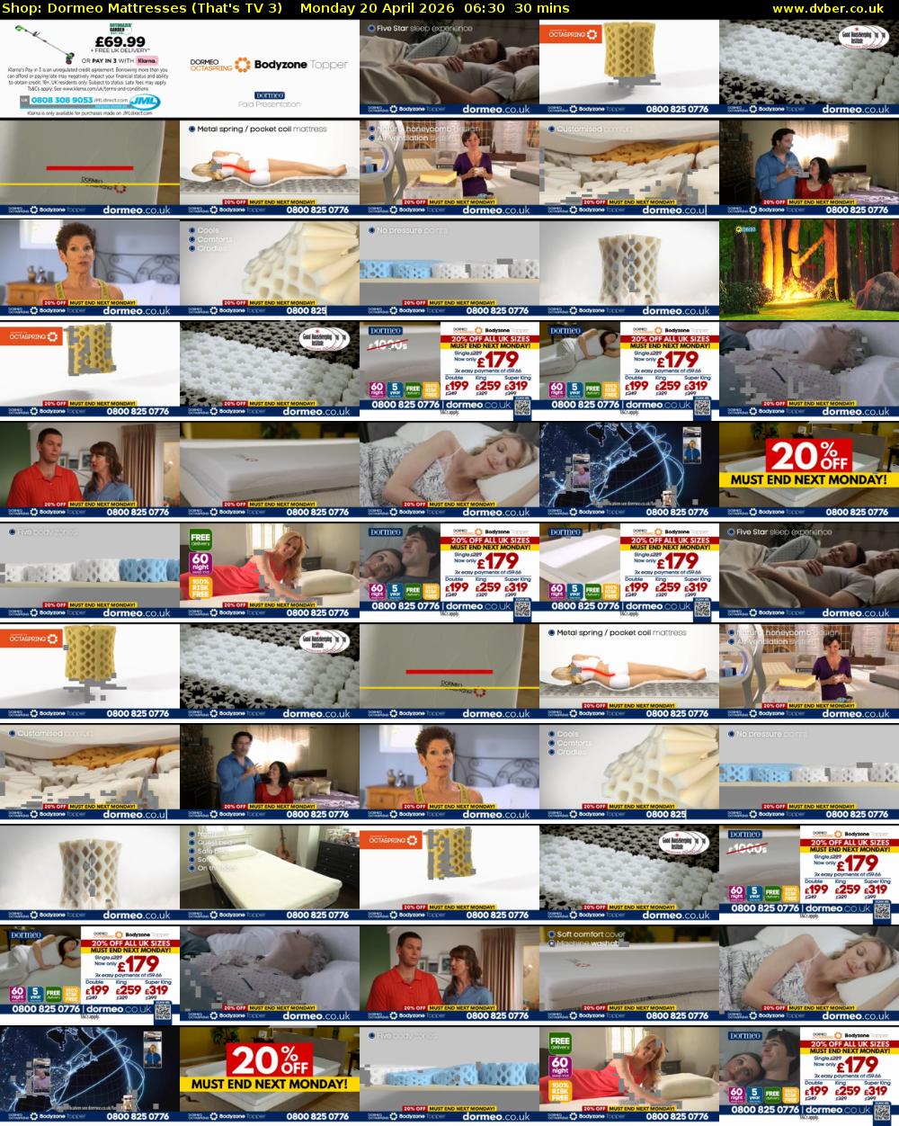Shop: Dormeo Mattresses (That's TV 3) Monday 20 April 2026 06:30 - 07:00
