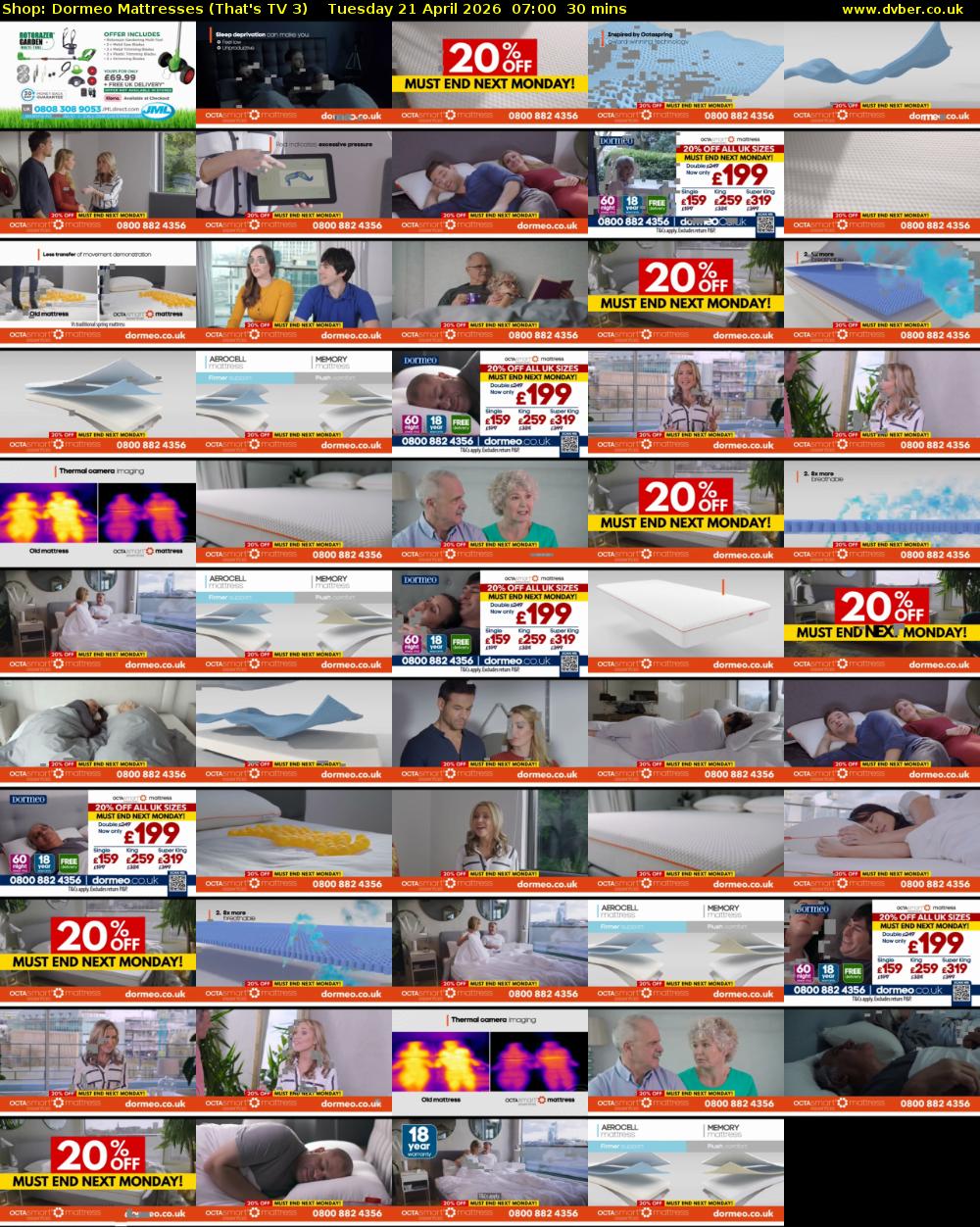 Shop: Dormeo Mattresses (That's TV 3) Tuesday 21 April 2026 07:00 - 07:30